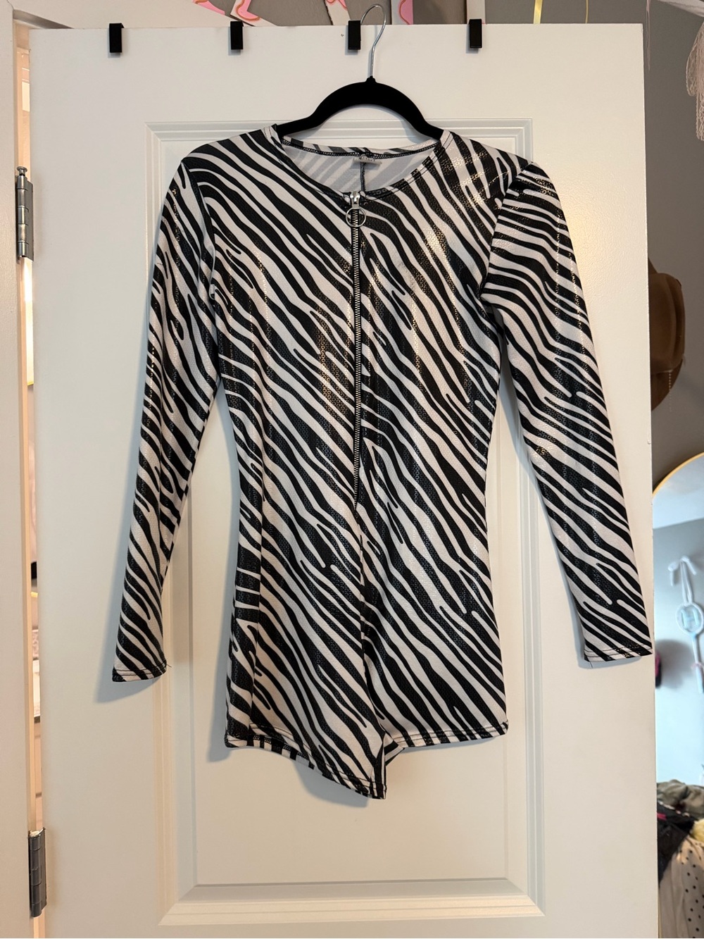 Zebra Print Long Sleeve Romper with Front Zip